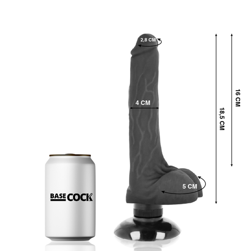 Basecock - Vibrador Realistico 2-1 Negro 18.5 Cm -O- 4 Cm