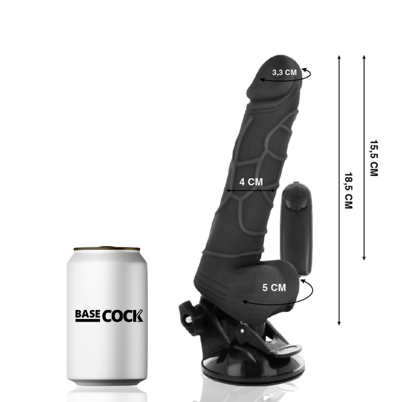 Basecock - Vibrador Realístico Control Remoto Negro 18.5 Cm -o- 4cm