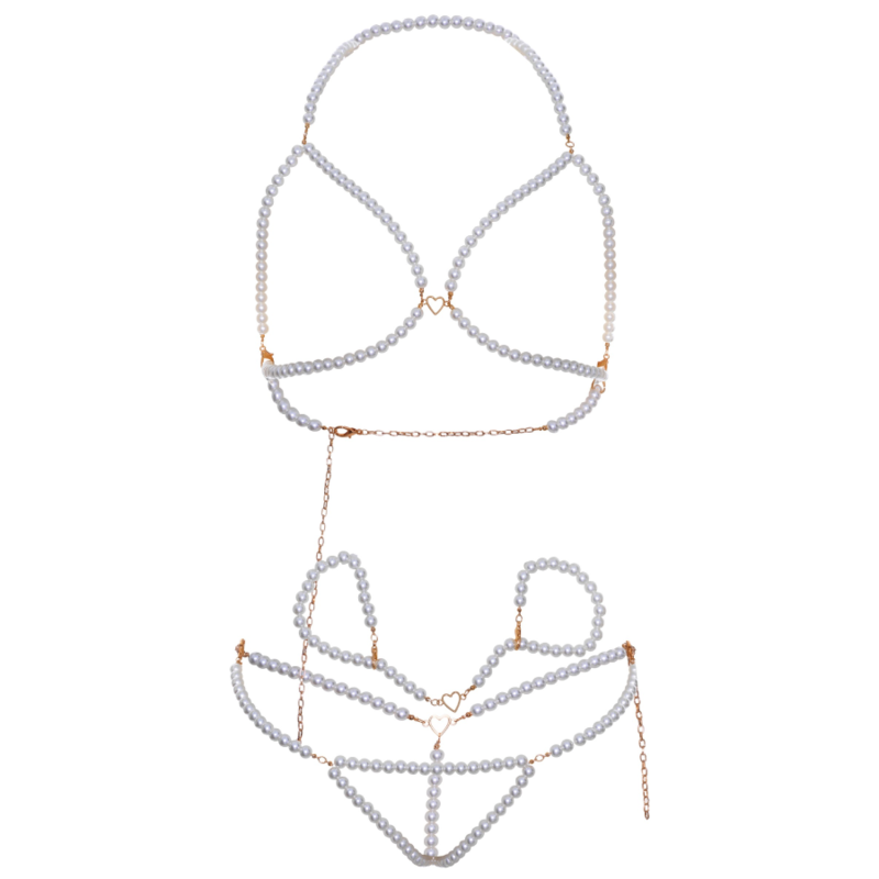 Leg Avenue - Set Sujetador Muñequeras & Tanga Perla