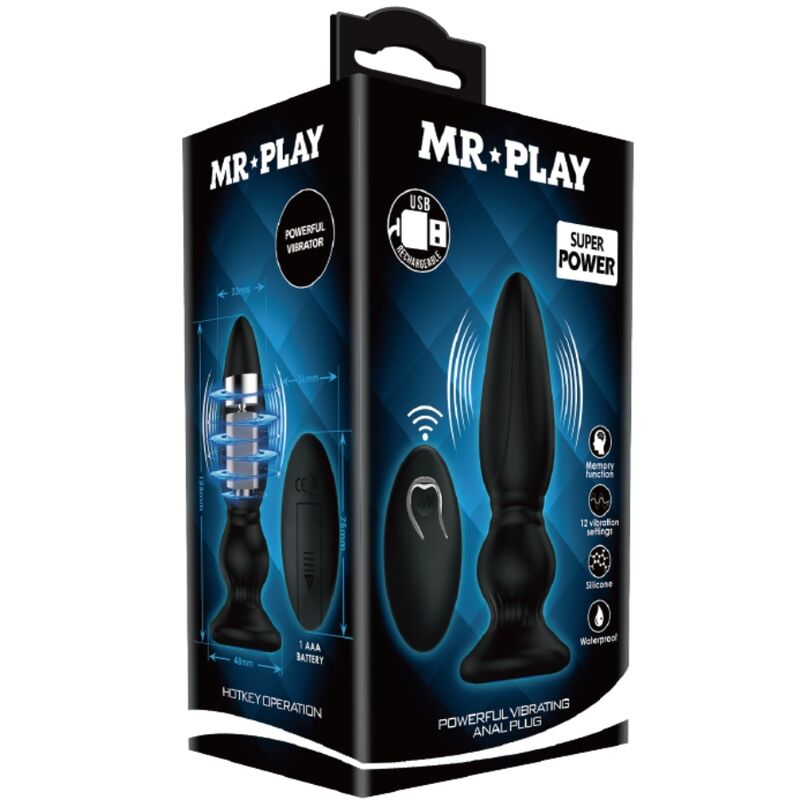 Mr Play - Vibrador Potente Control Remoto Anal Plug Negro