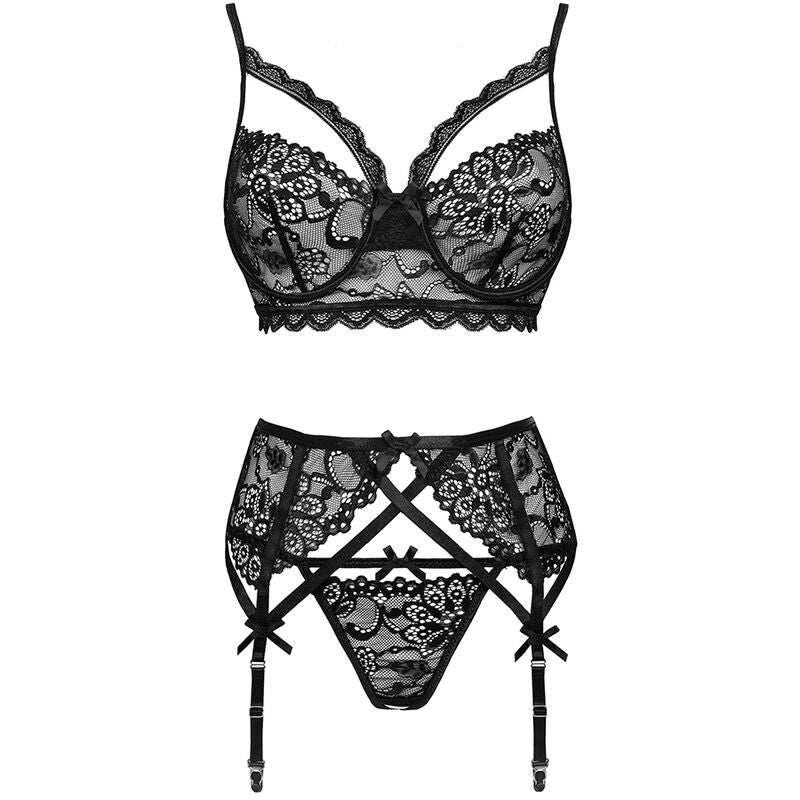 Livco Corsetti Fashion - Moridam Lc 90552 Sujetador + Liguero + Panty Negro S/M