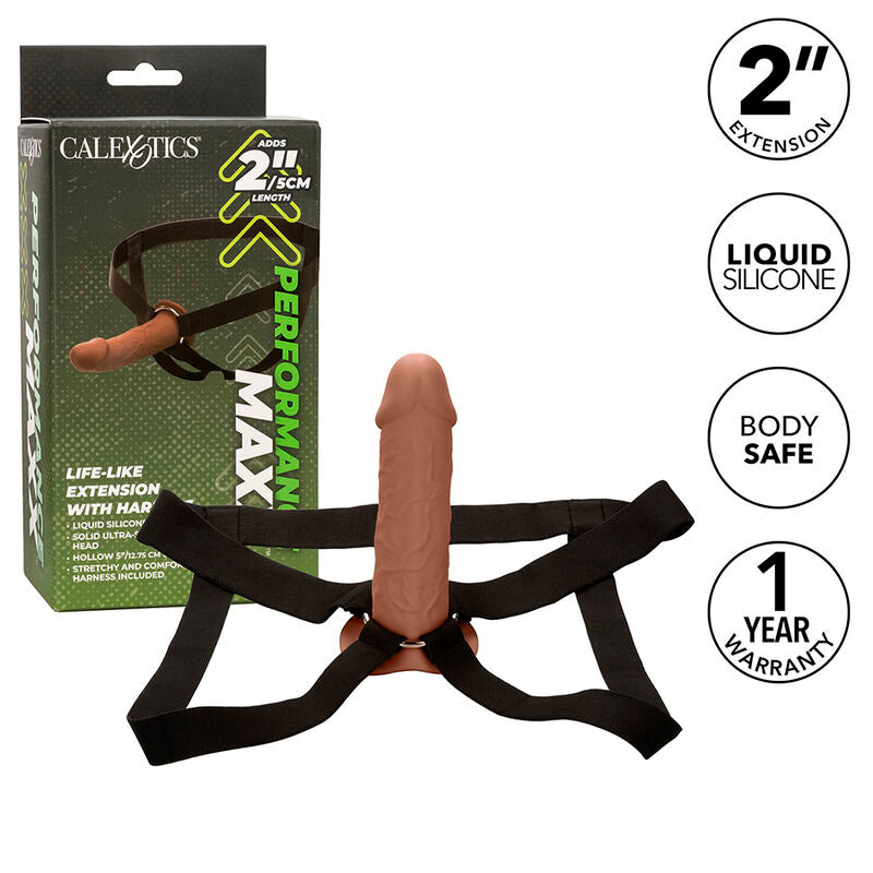 Calexotics - Performance Maxx Extensión Realista Con Arnés Piel Moreno