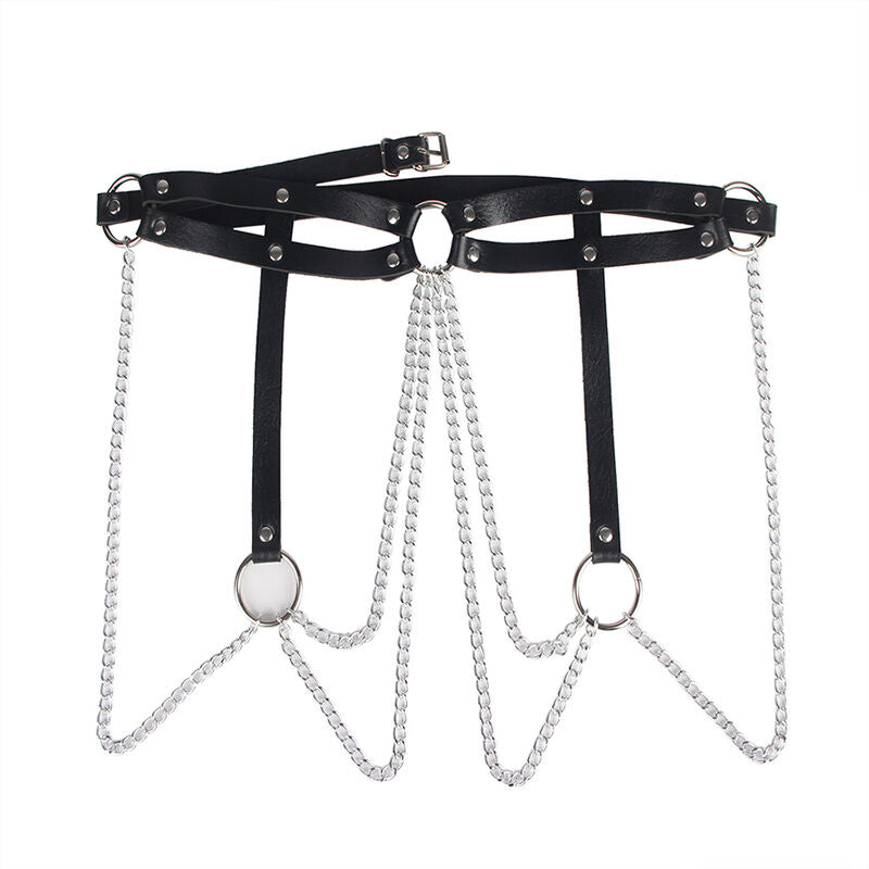 Subblime - Cinturon De Cadenas Anillas Cuero Negro Talla Única