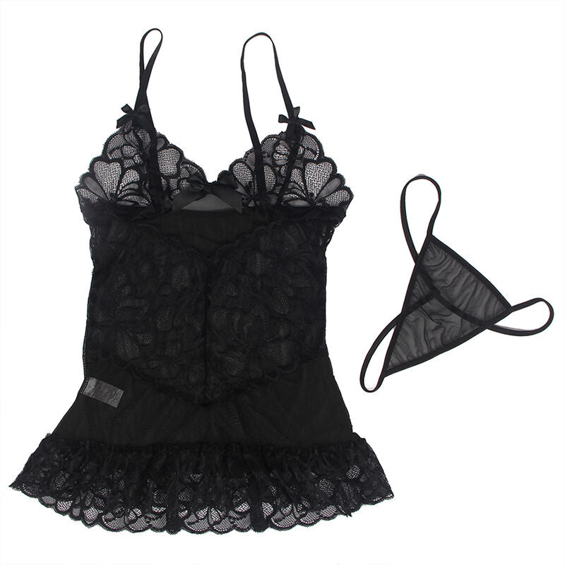Subblime - Babydoll Con Tirantes Ajustables Y Estampado Floral De Encaje Transparente Negro L/Xl