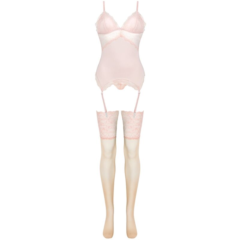 Livco Corsetti Fashion - Persinne Peach Set Corset + Panty + Medias S/M