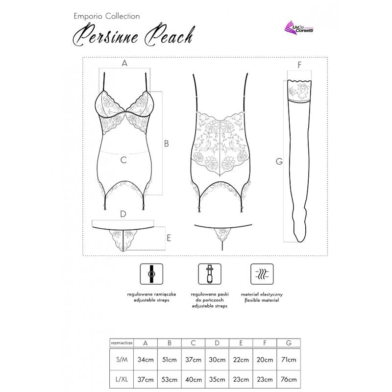 Livco Corsetti Fashion - Persinne Peach Set Corset + Panty + Medias L/Xl