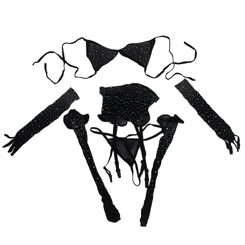 Subblime - 952174 Bodystocking De Rejilla Con Guantes Y Diamantes Negro Talla Única