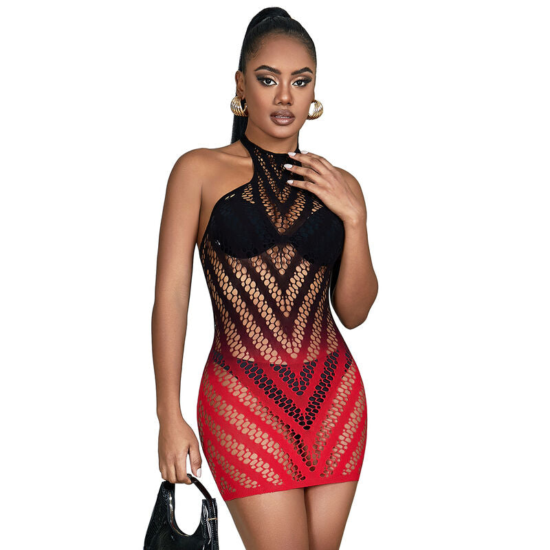 Subblime - 952242 Bodystocking De Rejilla Elstico Degradado Rojo Y Negro Talla Única