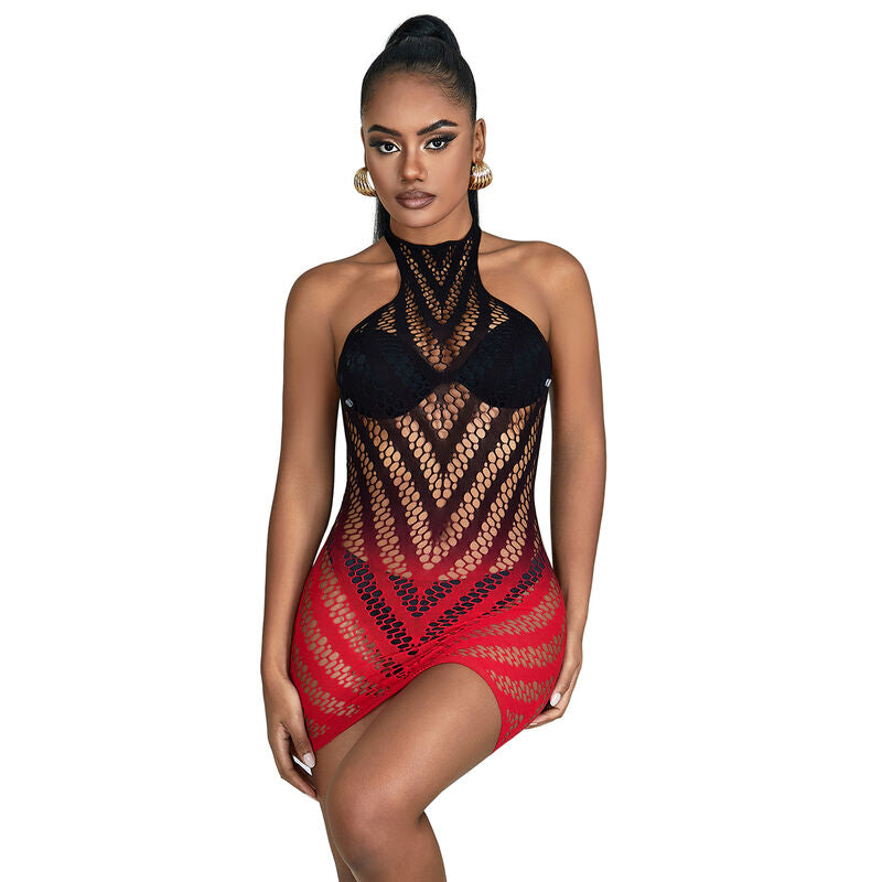 Subblime - 952242 Bodystocking De Rejilla Elstico Degradado Rojo Y Negro Talla Única