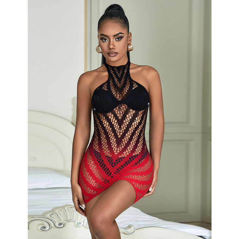 Subblime - 952242 Bodystocking De Rejilla Elstico Degradado Rojo Y Negro Talla Única