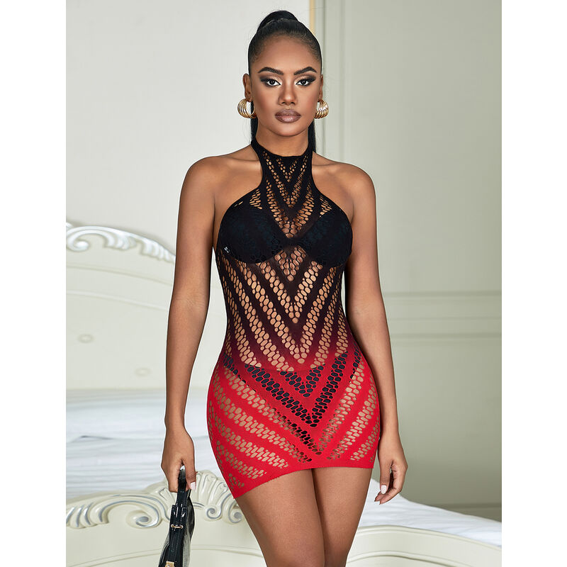 Subblime - 952242 Bodystocking De Rejilla Elstico Degradado Rojo Y Negro Talla Única