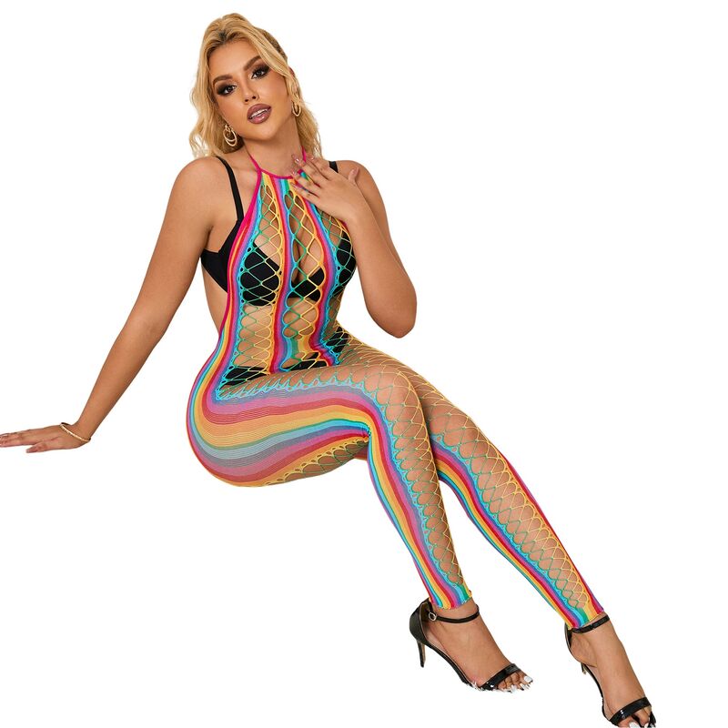 Subblime - 952358 Bodystocking De Rejilla Cuello Halter Arcoiris Talla Única