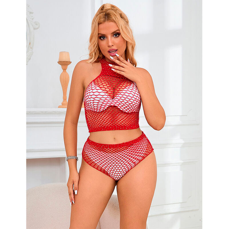 Subblime - 952402 Bodystocking Conjunto De Rejilla Con Brillantes Rojo Talla Única