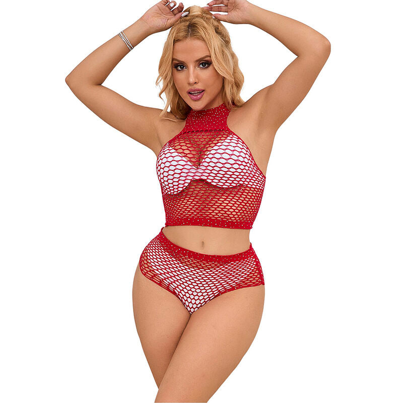 Subblime - 952402 Bodystocking Conjunto De Rejilla Con Brillantes Rojo Talla Única