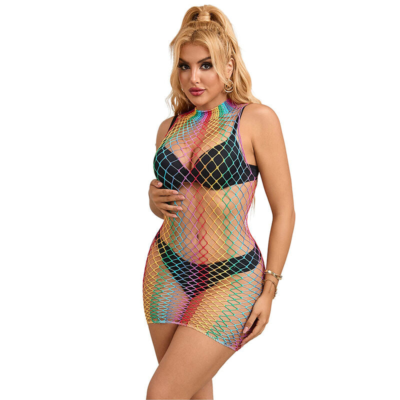 Subblime - 952433 Bodystocking De Rejilla Sin Mangas Con Cuello Alto Arcoiris Talla Única