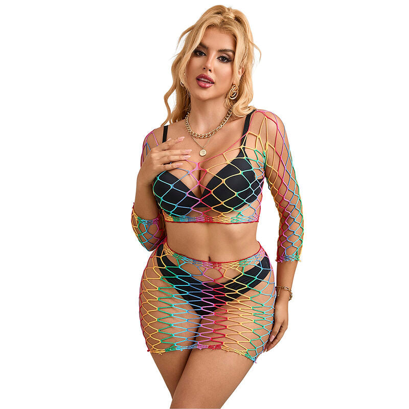 Subblime - 952440 Bodystocking De Rejilla 2 Piezas Manga Larga Arcoiris Talla Única