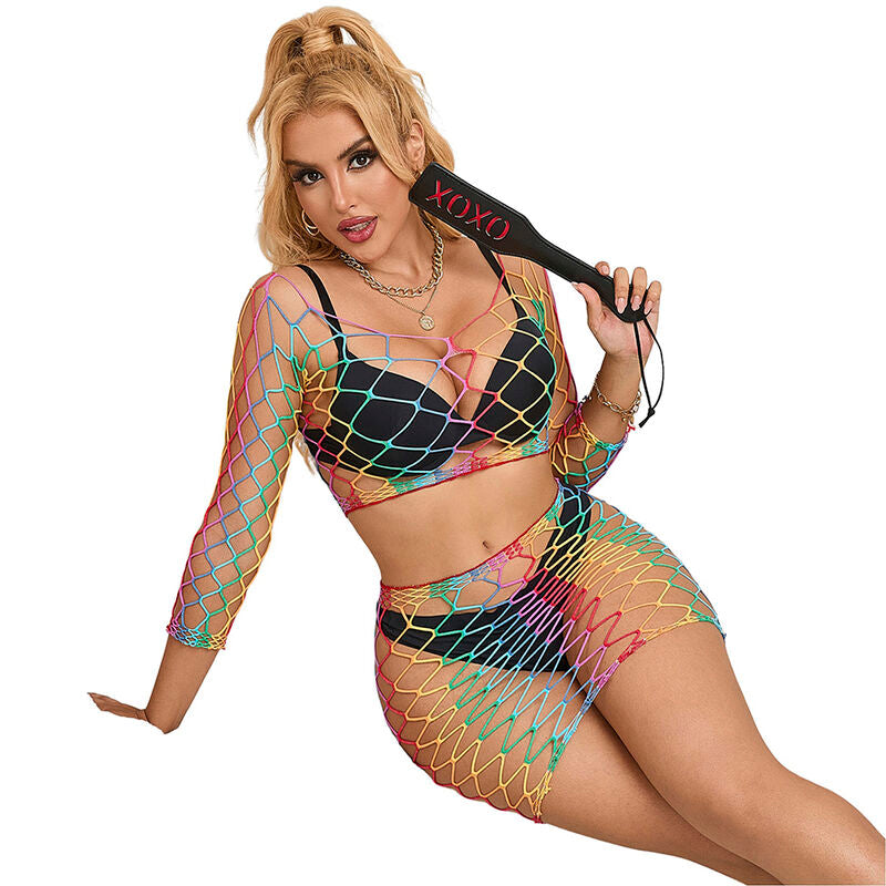 Subblime - 952440 Bodystocking De Rejilla 2 Piezas Manga Larga Arcoiris Talla Única