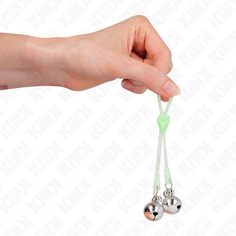 Kink - Pinzas Para Pezones Luminosas Forma Calabera Con Cascabel Sonoro Ajustable Verde / Plateado