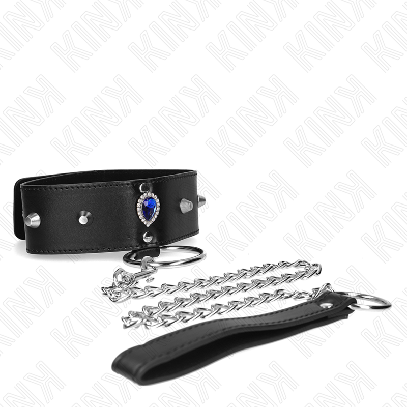 Kink - Collar Con Correa 65 Cm Con Diamantes Azules Ajustable 36-43 Cm X 5 Cm