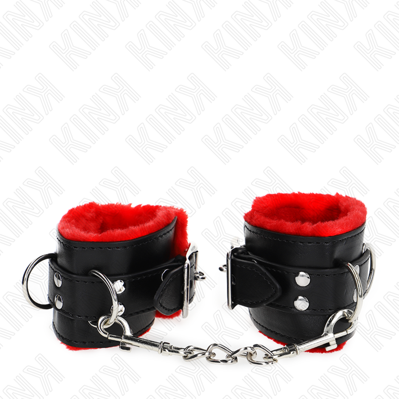 Kink - Muñequeras Forradas Con Agujeros Cuadrados Rojo Y Correa Negro Ajustable 17-29 Cm X 6 Cm