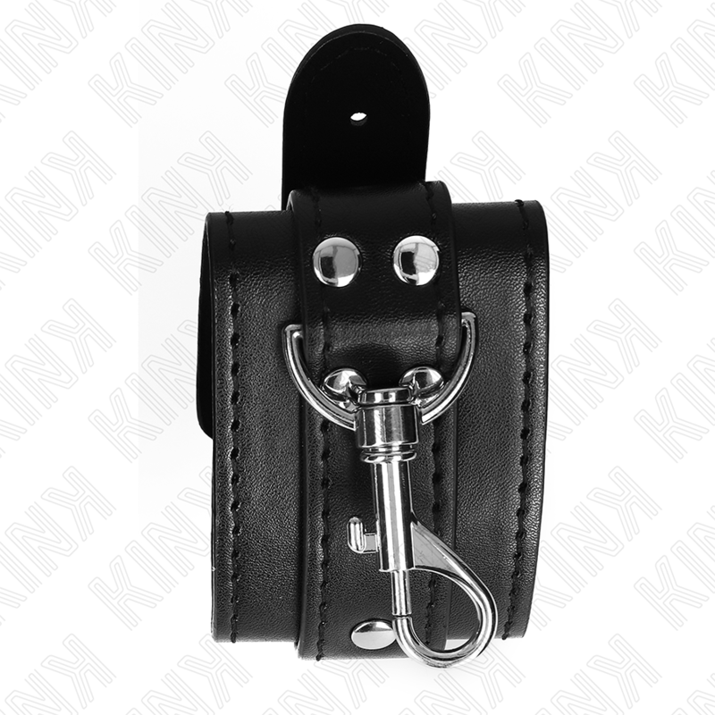 Kink - Muñequeras Estilo Mazmorra Con Cerradura Negro Ajustable 21-28 Cm X 5.5 Cm