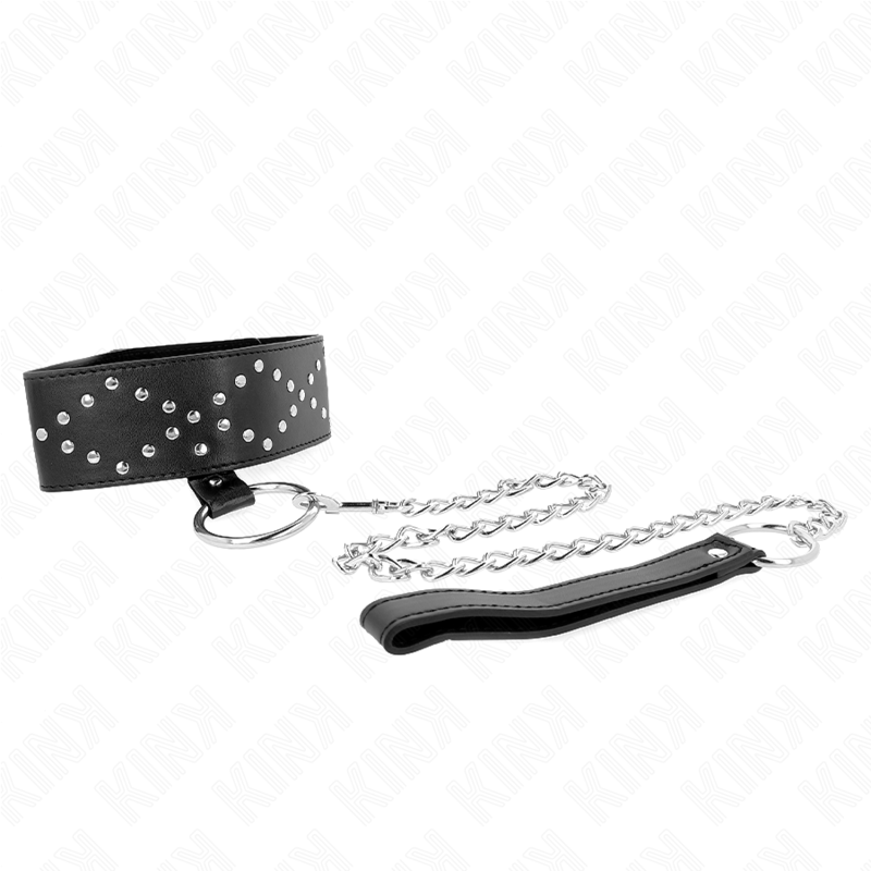 Kink - Collar Con Correa 65 Cm Con Tachuelas Plateadas Modelo 3 Ajustable 36-43 Cm X 5 Cm