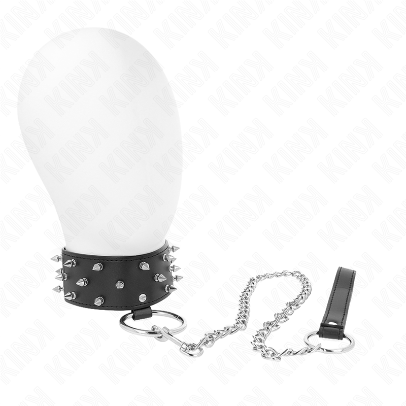 Kink - Collar Con Correa 65 Cm Con Tachuelas Plateadas Modelo 5 Ajustable 36-43 Cm X 5 Cm