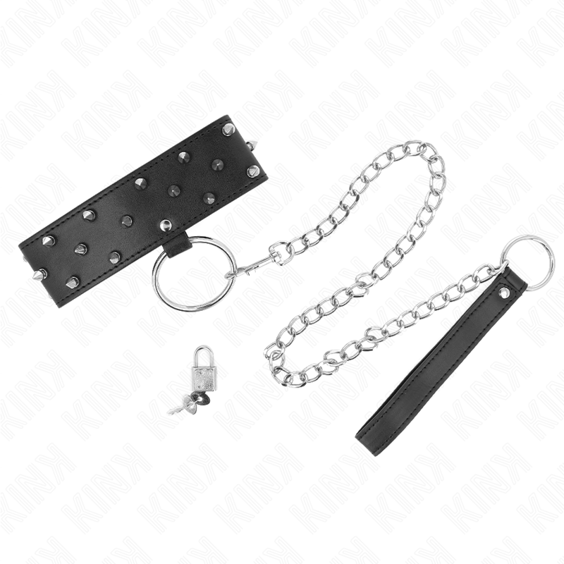Kink - Collar Con Correa 65 Cm Con Tachuelas Plateadas Modelo 5 Ajustable 36-43 Cm X 5 Cm
