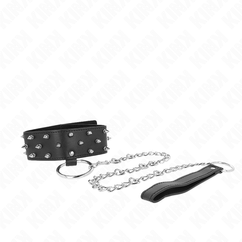 Kink - Collar Con Correa 65 Cm Con Tachuelas Plateadas Modelo 5 Ajustable 36-43 Cm X 5 Cm
