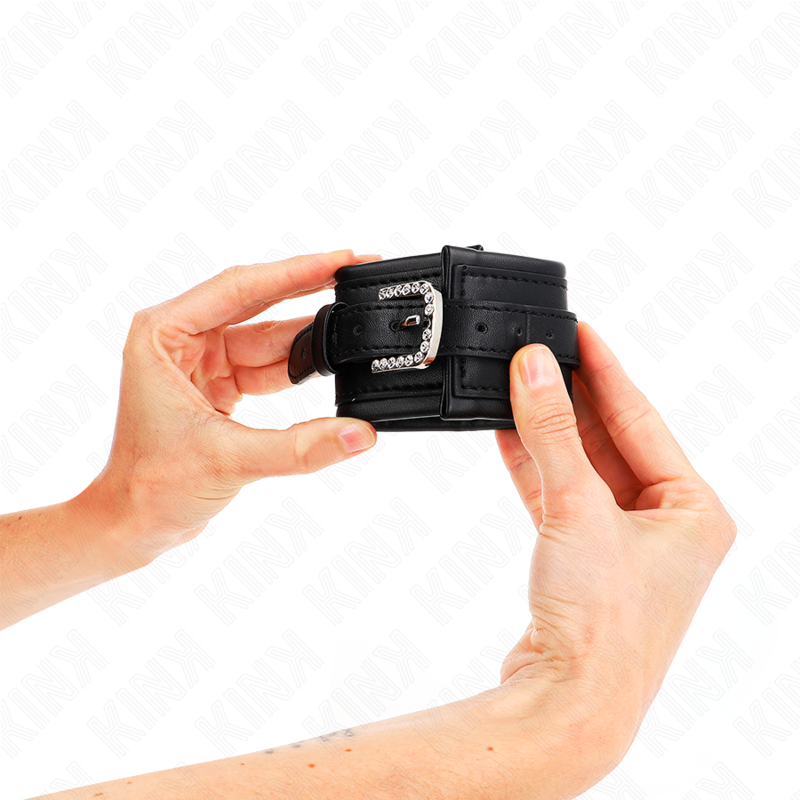 Kink - Muñequeras Negro Con Hebilla De Diamantes De Imitación Ajustable 25-32 Cm X 5.5 Cm