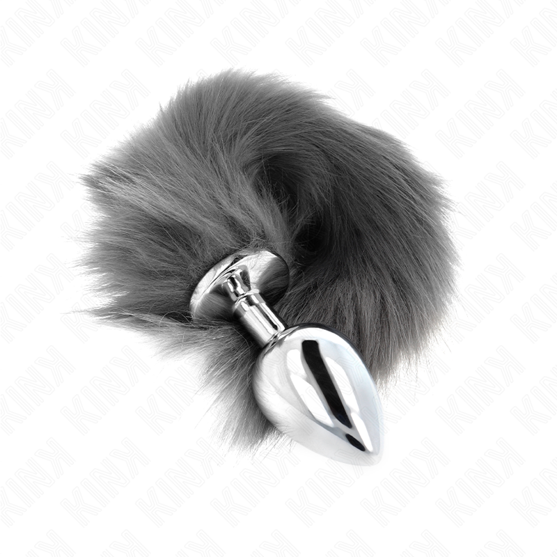 Kink - Plug Anal Talla L 10 X 4 Cm Con Cola Sintética 40 Cm Plateado Y Blanco