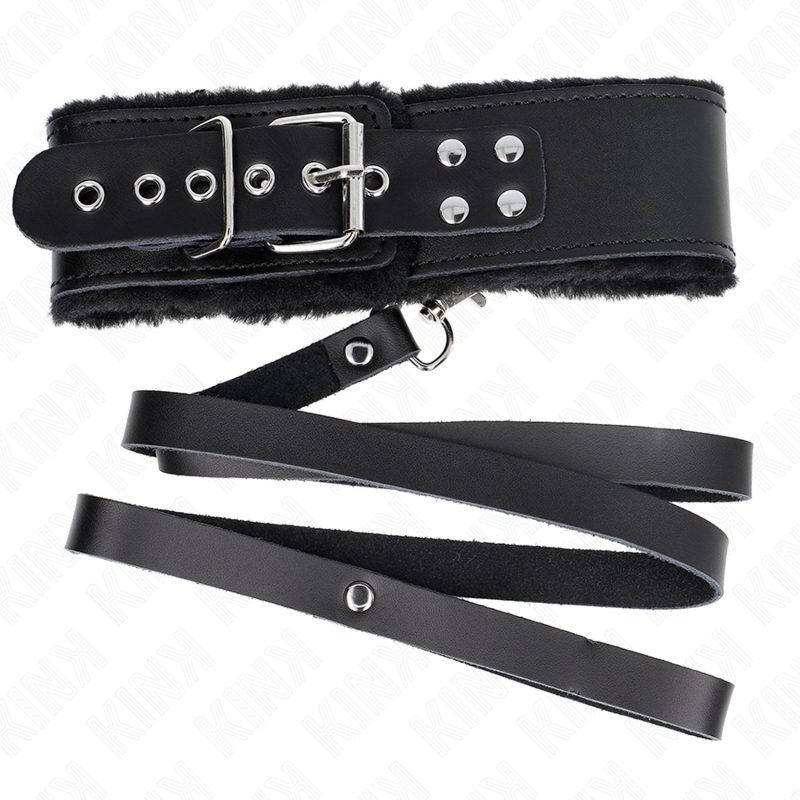 Kink - Collar Con Correa 116 Cm De Piel Negro Ajustable 40-48 Cm X 6 Cm