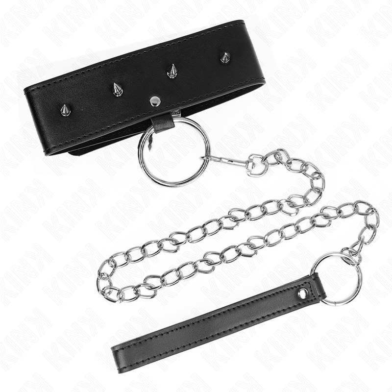 Kink - Collar Con Correa 65 Cm Con Tachuelas Plateadas Modelo 2 Ajustable 36-43 Cm X 5 Cm