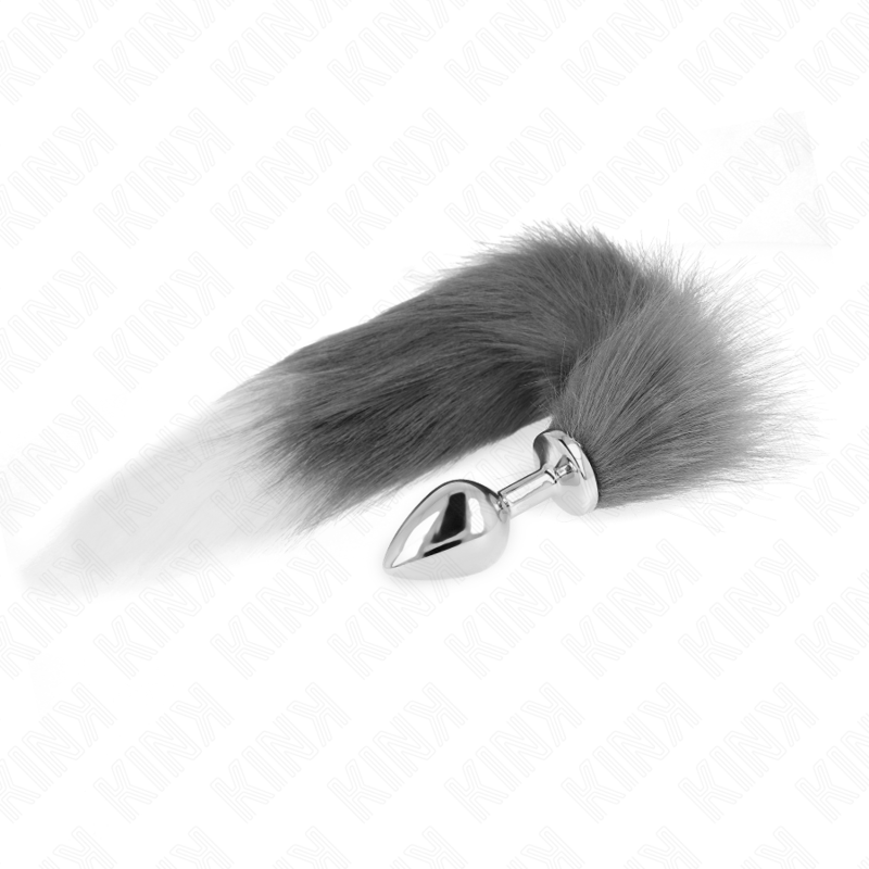 Kink - Plug Anal Talla M 8 X 3.5 Cm Con Cola Sintética 40 Cm Plateado Y Blanco