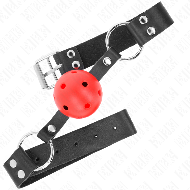 Kink - Mordaza De Bola 4 Cm Transpirable Con Doble Remache Rojo 62 X 2.5 Cm Ajustable 42-58 Cm