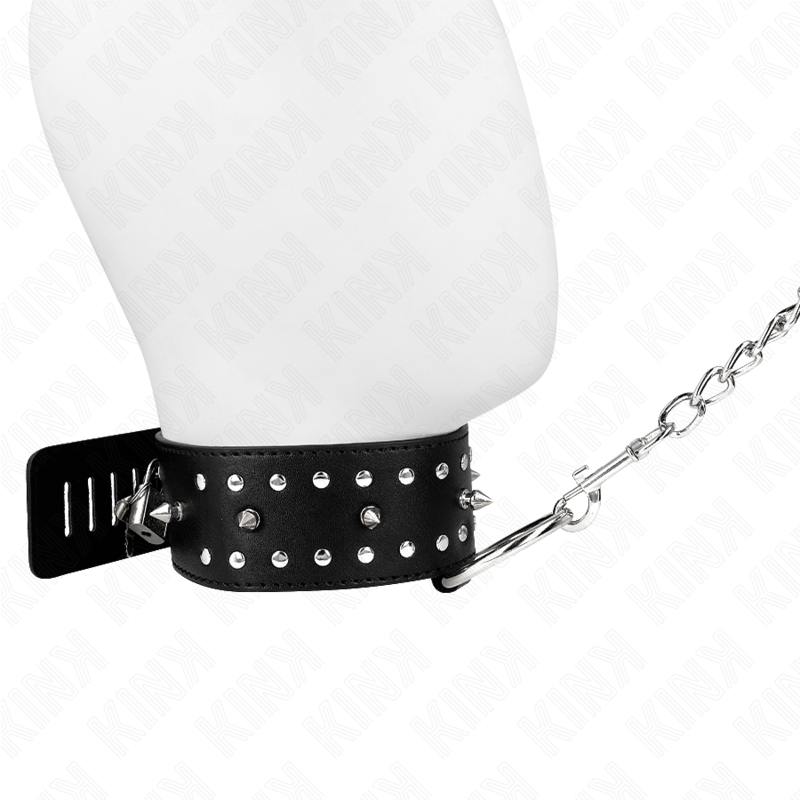 Kink - Collar Con Correa 65 Cm Con Tachuelas Plateadas Modelo 1 Ajustable 36-43 Cm X 5 Cm