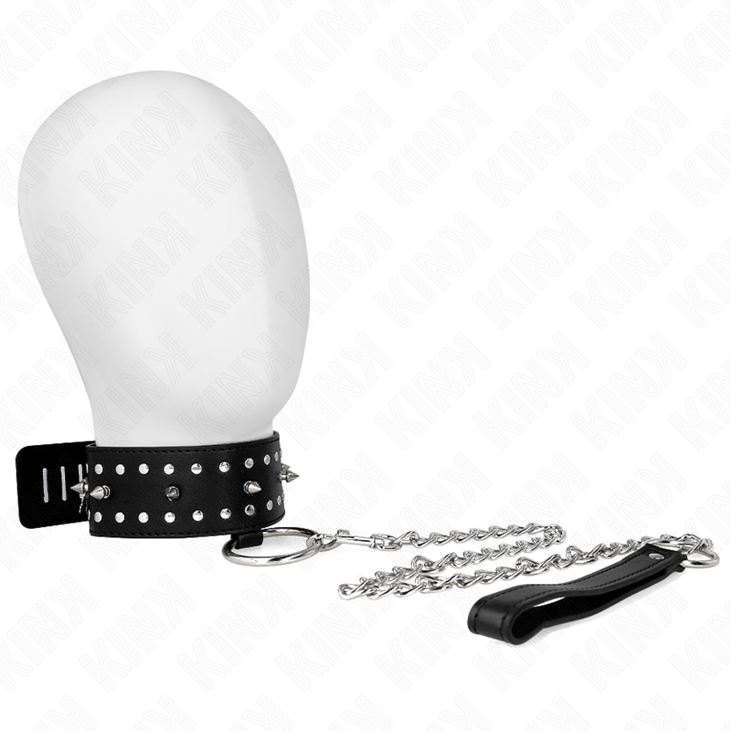 Kink - Collar Con Correa 65 Cm Con Tachuelas Plateadas Modelo 1 Ajustable 36-43 Cm X 5 Cm