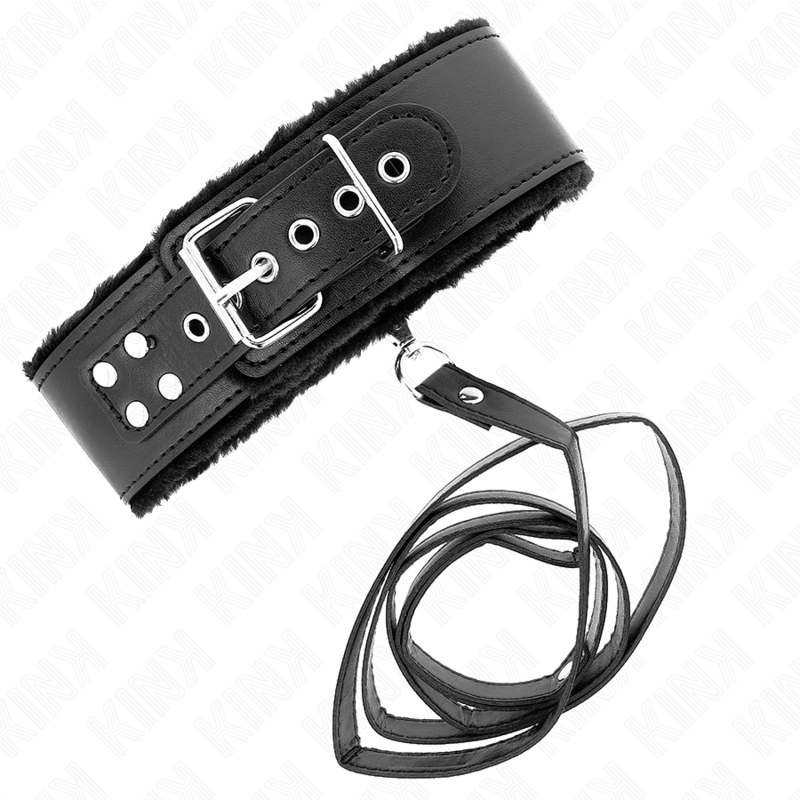 Kink - Collar Con Correa 116 Cm Con Tachuelas Plateadas Modelo 4 Negro Ajustable 40-48 Cm X 6 Cm