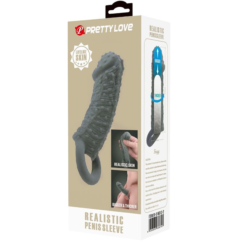 Pretty Love - Funda Realística Alargadora Y Retardante Para Pene Modelo 2 Gris