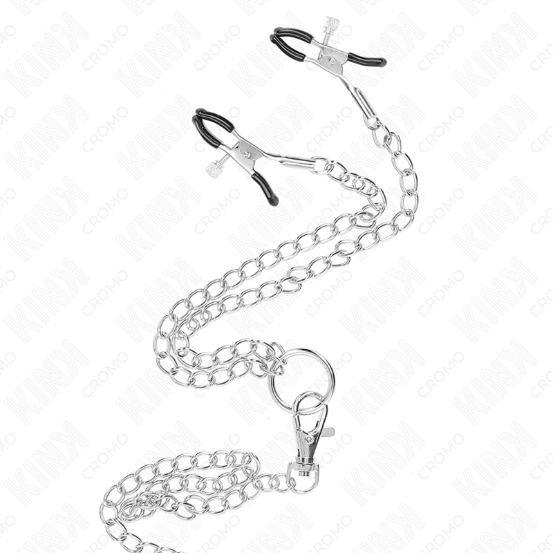 Kink - Anillo Pene Triple Metal Cromado 3 Cm A 4.5 Cm Con Cadena Metal 26 Cm Y Pinzas Para Pezones