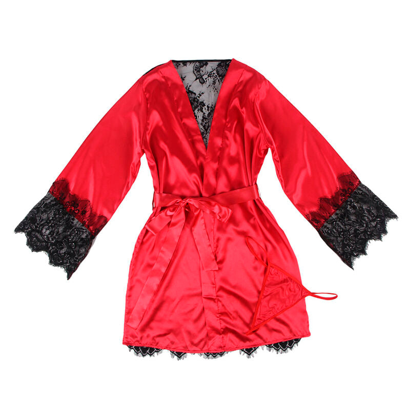Subblime - 954017 Camison De Encaje Espalda Transparente + Tanga Rojo/negro S/m