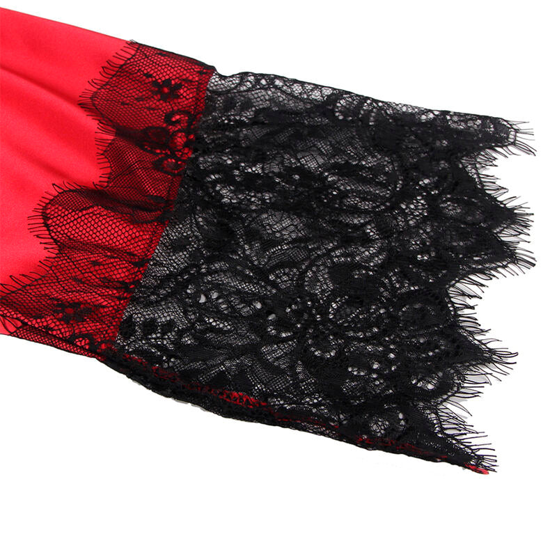 Subblime - 954024 Camison De Encaje Espalda Transparente + Tanga Rojo/negro L/xl