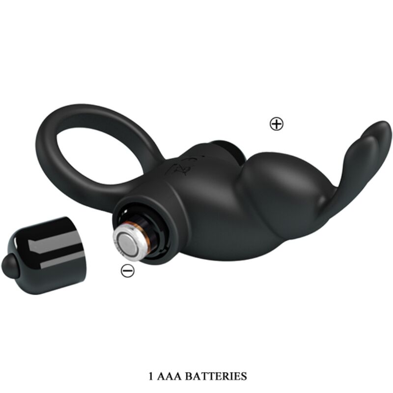 Pretty Love - Anillo Vibrador + Estimulador Rabbit Clítoris 10 Vibraciones Negro