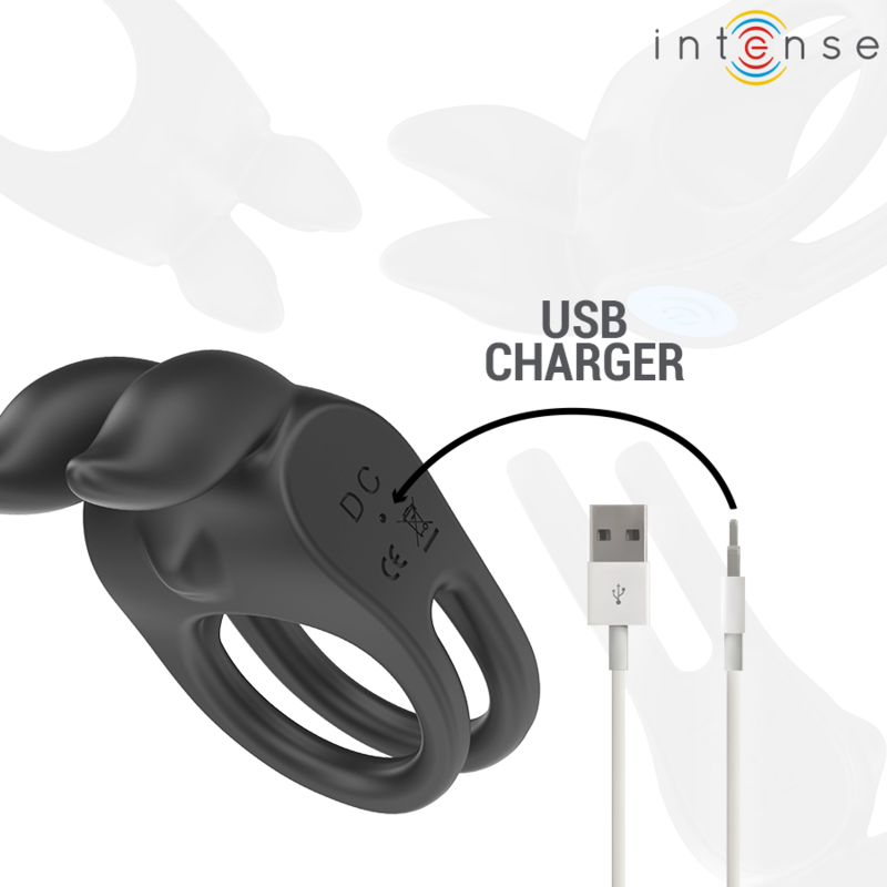 Intense - Sam Anillo Doble Vibrador Pene 10 Vibraciones Negro