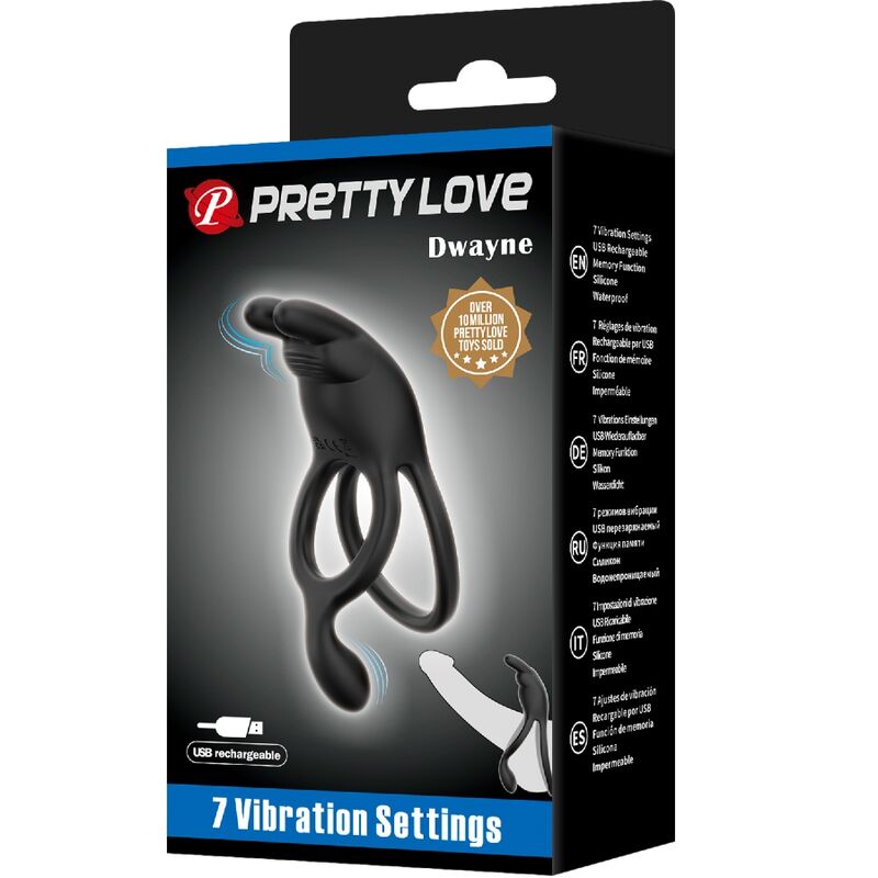 Pretty Love - Seth Doble Anillo Vibrador Rabbit 7 Vibraciones Negro