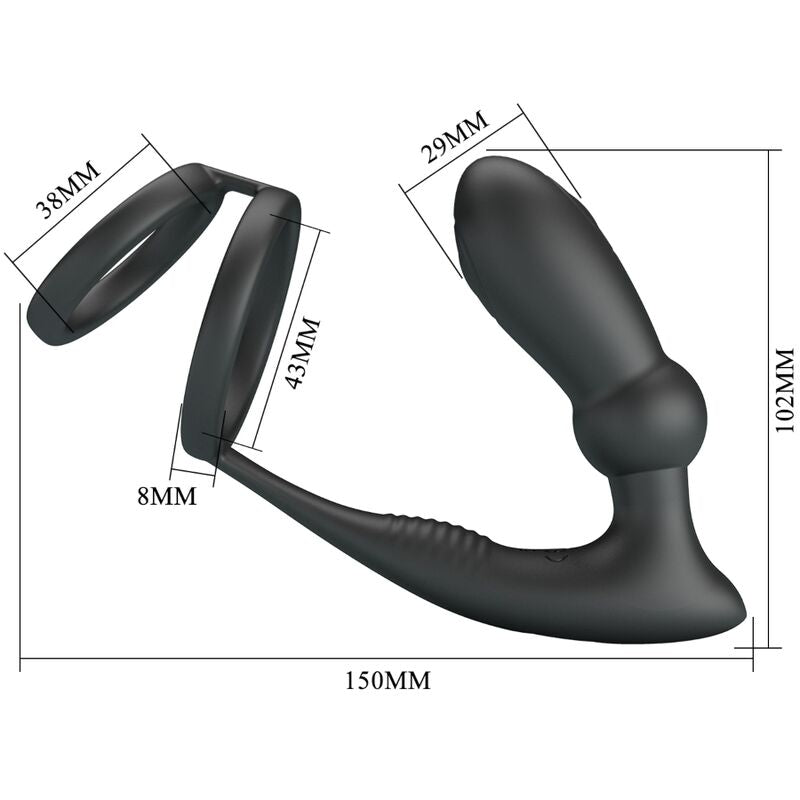 Pretty Love - Emoni Anillo Pene + Plug Anal 12 Vibraciones Negro