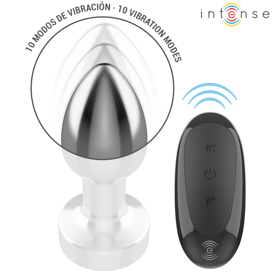 Intense - Plug Anal 10 Vibraciones Metal Con Control Remoto S
