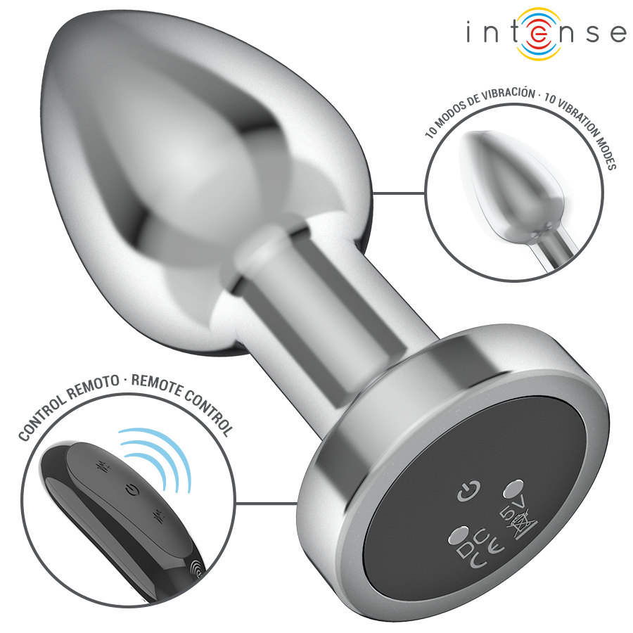 Intense - Plug Anal 10 Vibraciones Metal Con Control Remoto M