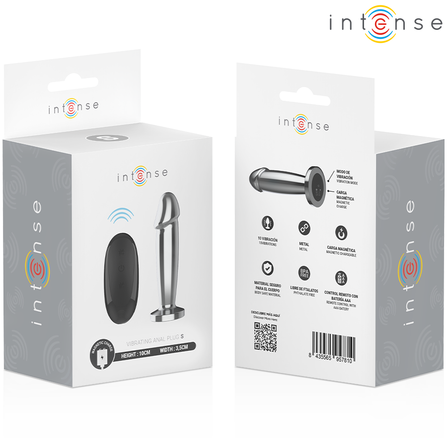 Intense - Plug Anal 10 Vibraciones Metal En Forma De Dildo Con Control Remoto S