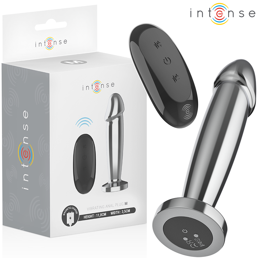 Intense - Plug Anal 10 Vibraciones Metal En Forma De Dildo Con Control Remoto M